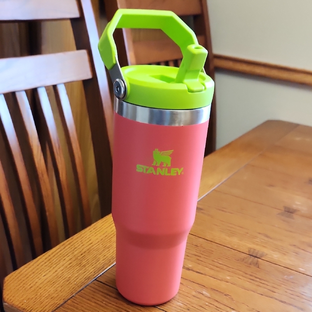 Stanley Pink Travel Mug with Green Lid